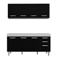 Armário Aéreo Panamá E Balcão Gabinete De Pia Áustria 160Cm Branco/Preto - Lumil Móveis - 1