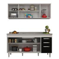 Armário Aéreo Panamá E Balcão Gabinete De Pia Áustria 160Cm Branco/Preto - Lumil Móveis - 5