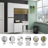 Armário De Lavanderia 3 Peças Com Tampo E Vidro Reflecta Pérola Móveis Branco Polar Com Preto Txt - 3