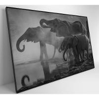 Quadro Elefantes 90x60 Cm Vidro Impresso