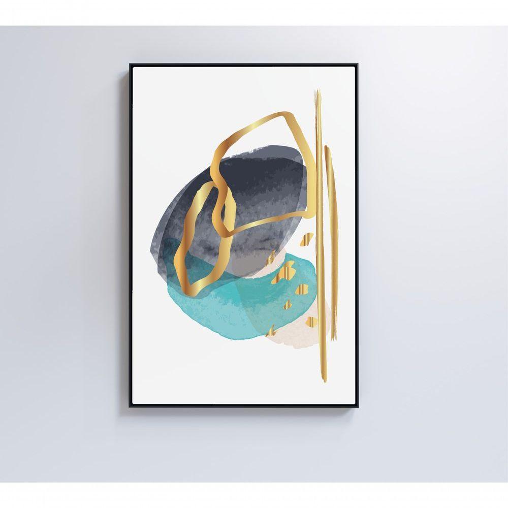 Quadro Abstrato Linhas Douradas 2 60x90 Cm Tecido Canvas - 2