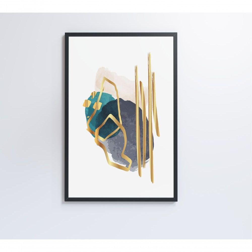 Quadro Abstrato Linhas Douradas 40x60 Cm Vidro Impresso - 5