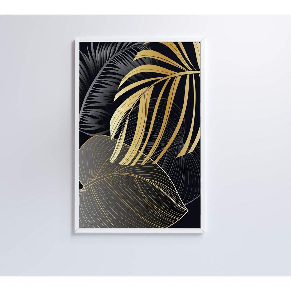 Quadro Folhas Douradas 3 60x90 Cm Tecido Canvas - 3