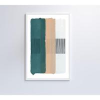 Quadro Abstrato Verde, Bege E Branco 60x90 Cm Vidro Impresso