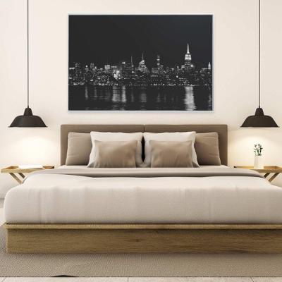 Quadro Rio Hudson Preto E Branco 90x60 Cm Vidro Impresso