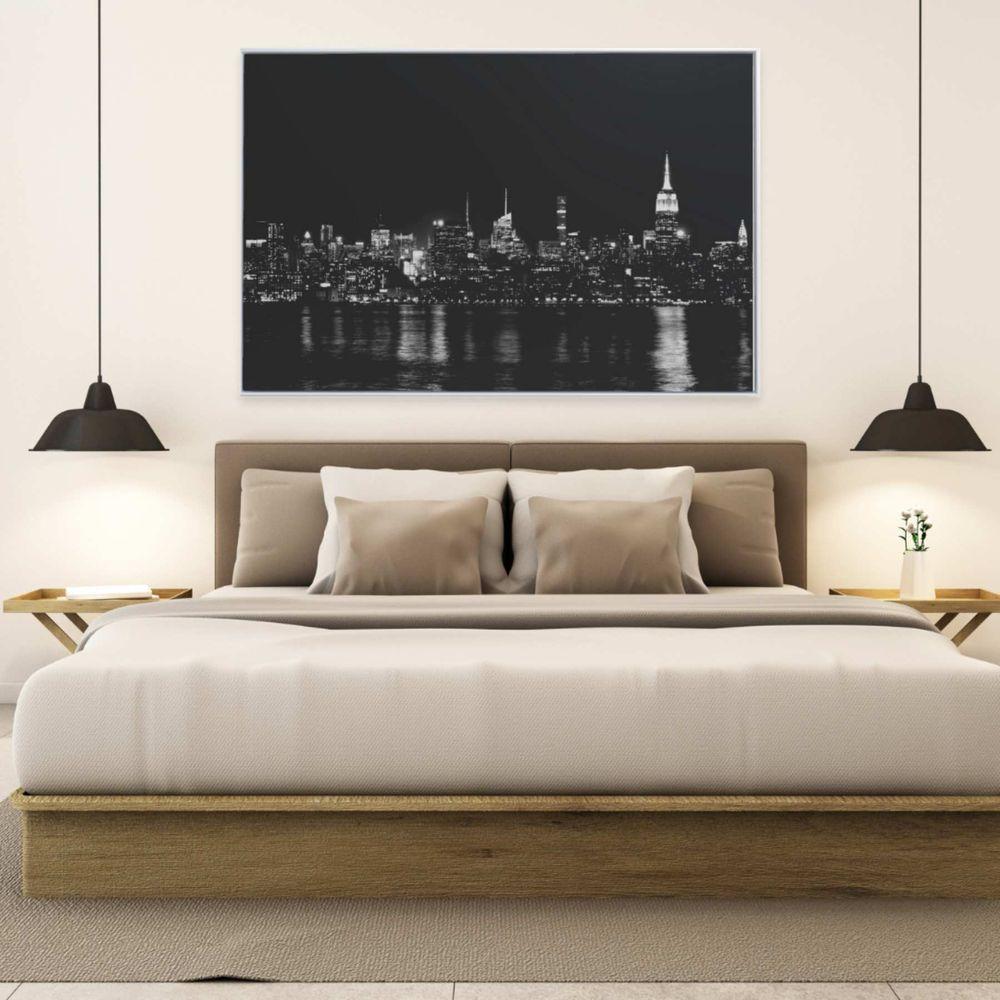 Quadro Rio Hudson Preto E Branco 120x80 Cm Tecido Canvas - 1