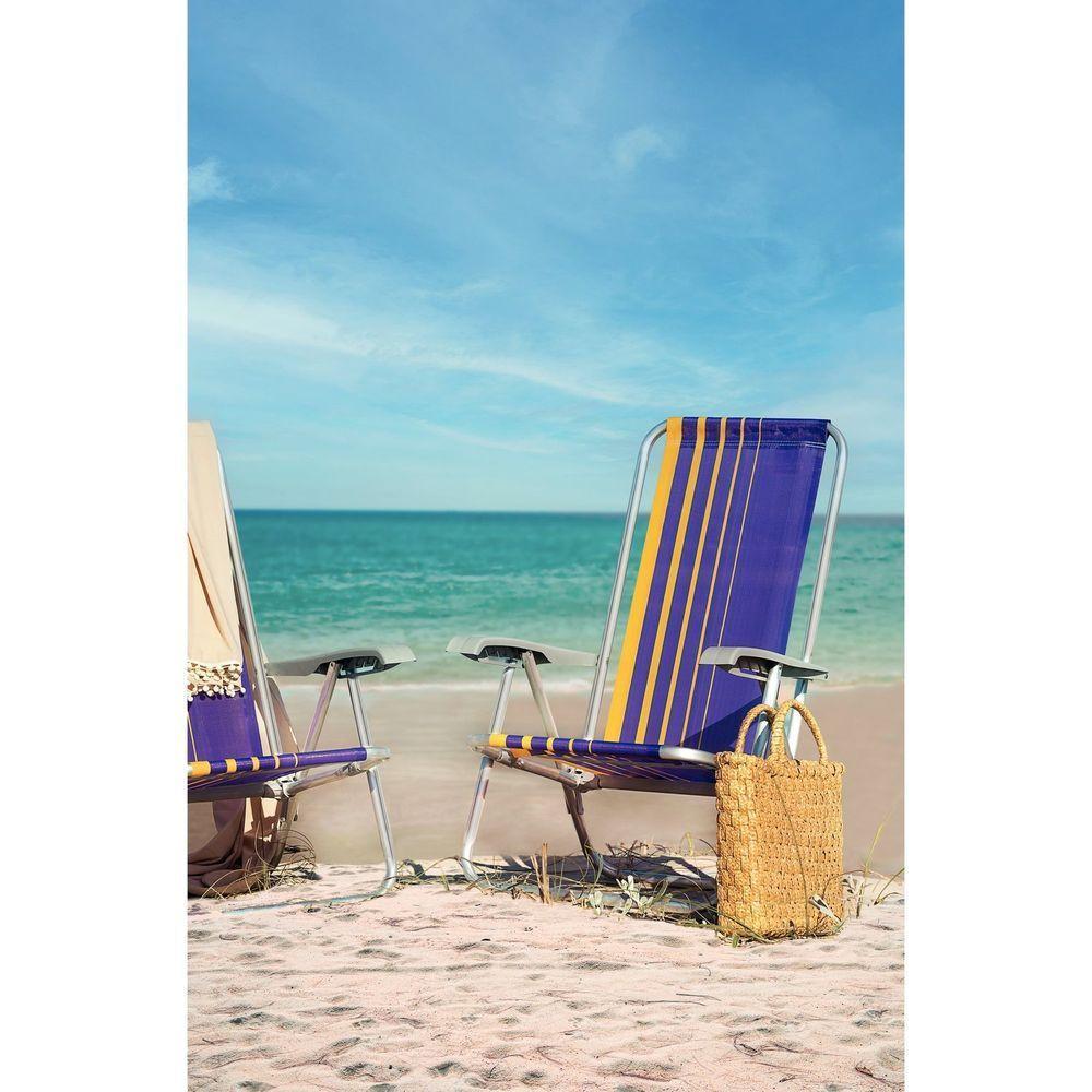 Cadeira De Praia Reclinável Tramontina Bali Baixa Em Alumínio Com Assento Roxo E Amarelo Tramontina - 3