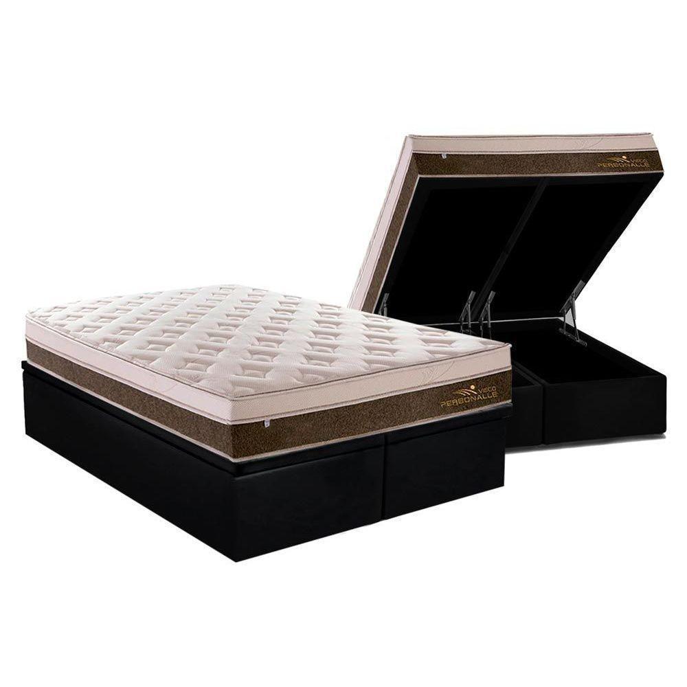 Cama Box Baú King: Colchão Molas Plumatex Masterpocket Ensacadas Personalle + Base Black(193X203) - 1
