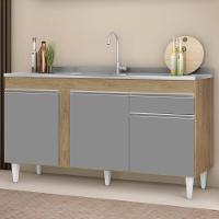 Balcão Gabinete Com Pia Inox 150cm 3 Portas 1 Gaveta Dakota Castanho/cinza - Lumil - 10