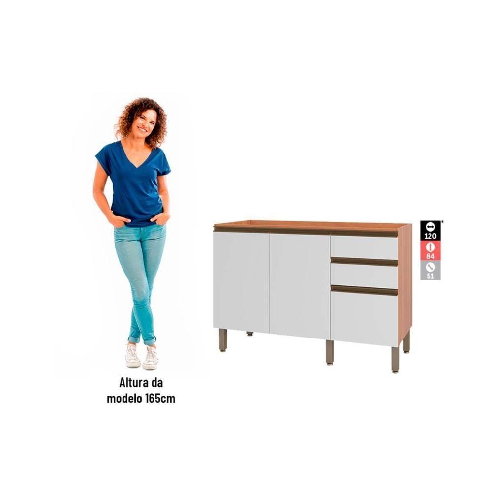 Balcão de Cozinha Modulado Gabinete Macadâmia p/ Pia c/ 2 Portas 120cm Freijo/Branco - Telasul - 3