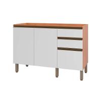 Balcão de Cozinha Modulado Gabinete Macadâmia p/ Pia c/ 2 Portas 120cm Freijo/Branco - Telasul - 1