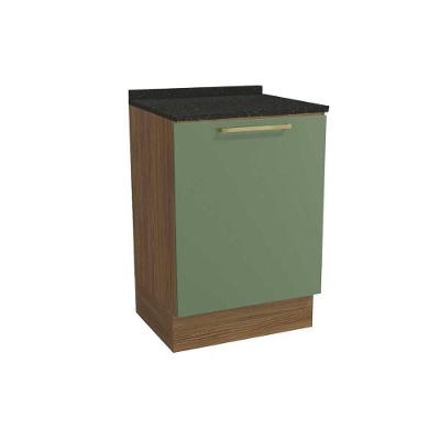 Balcão de Cozinha Botanic M629 1 Porta 60cm c/ Tampo - Kappesberg Nogueira/Oliva/Preto Brilho - Kappesberg