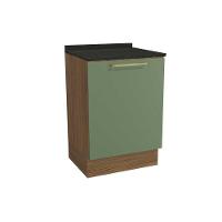 Balcão de Cozinha Botanic M629 1 Porta 60cm c/ Tampo - Kappesberg Nogueira/Oliva/Preto Brilho - Kappesberg - 1