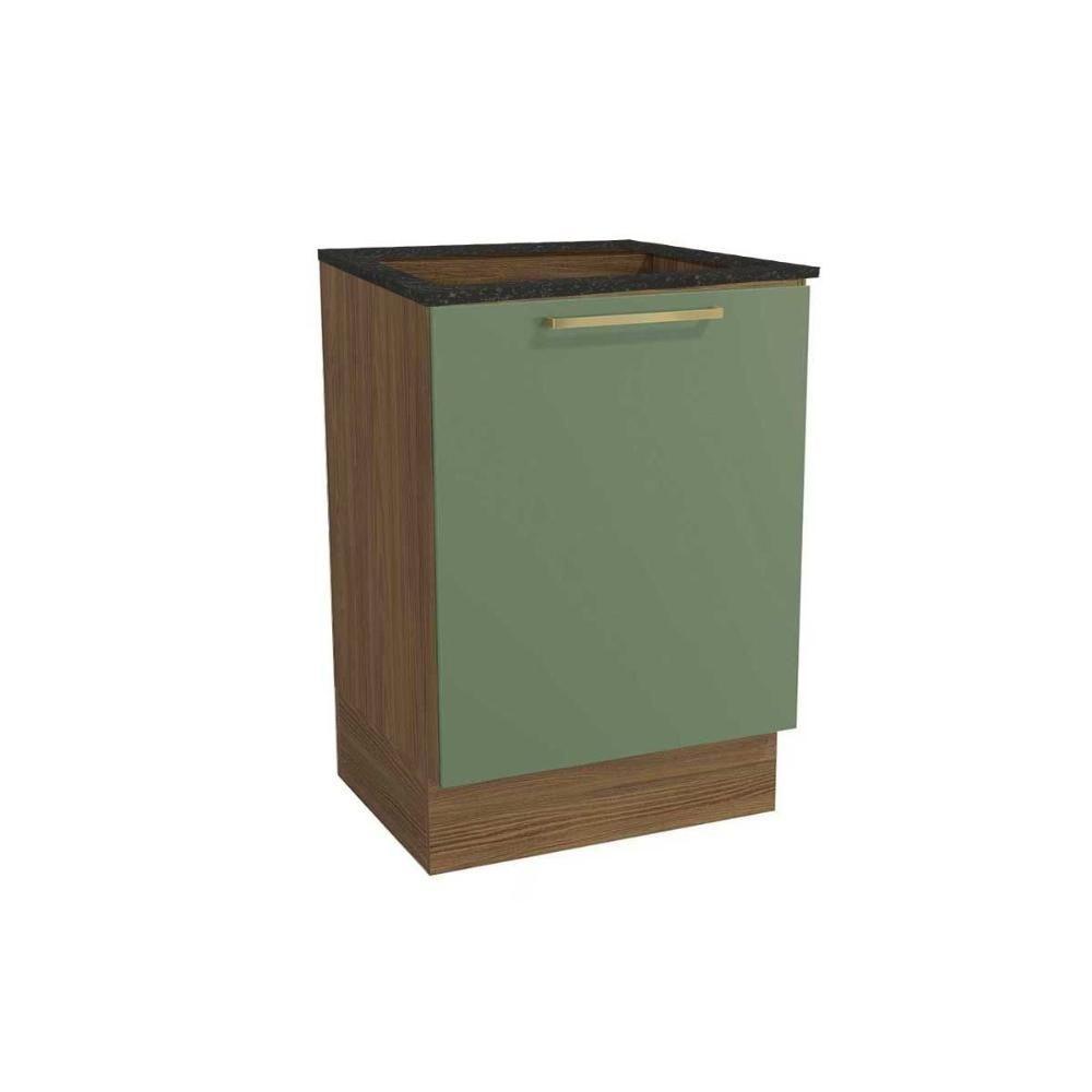 Balcão de Cozinha Botanic M629 1 Porta 60cm p/ Cooktop - Kappesberg Nogueira/Oliva/Preto Brilho - Kappesberg - 1