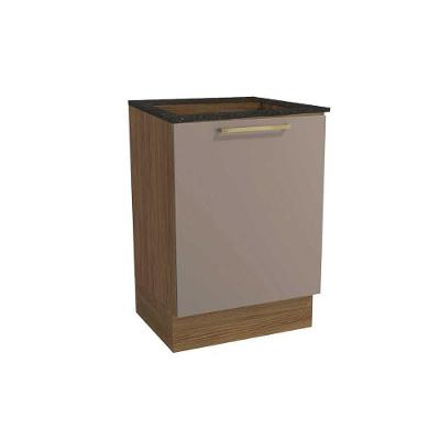 Balcão de Cozinha Botanic M629 1 Porta 60cm p/ Cooktop - Kappesberg Nogueira/Fendi/Preto Brilho - Kappesberg