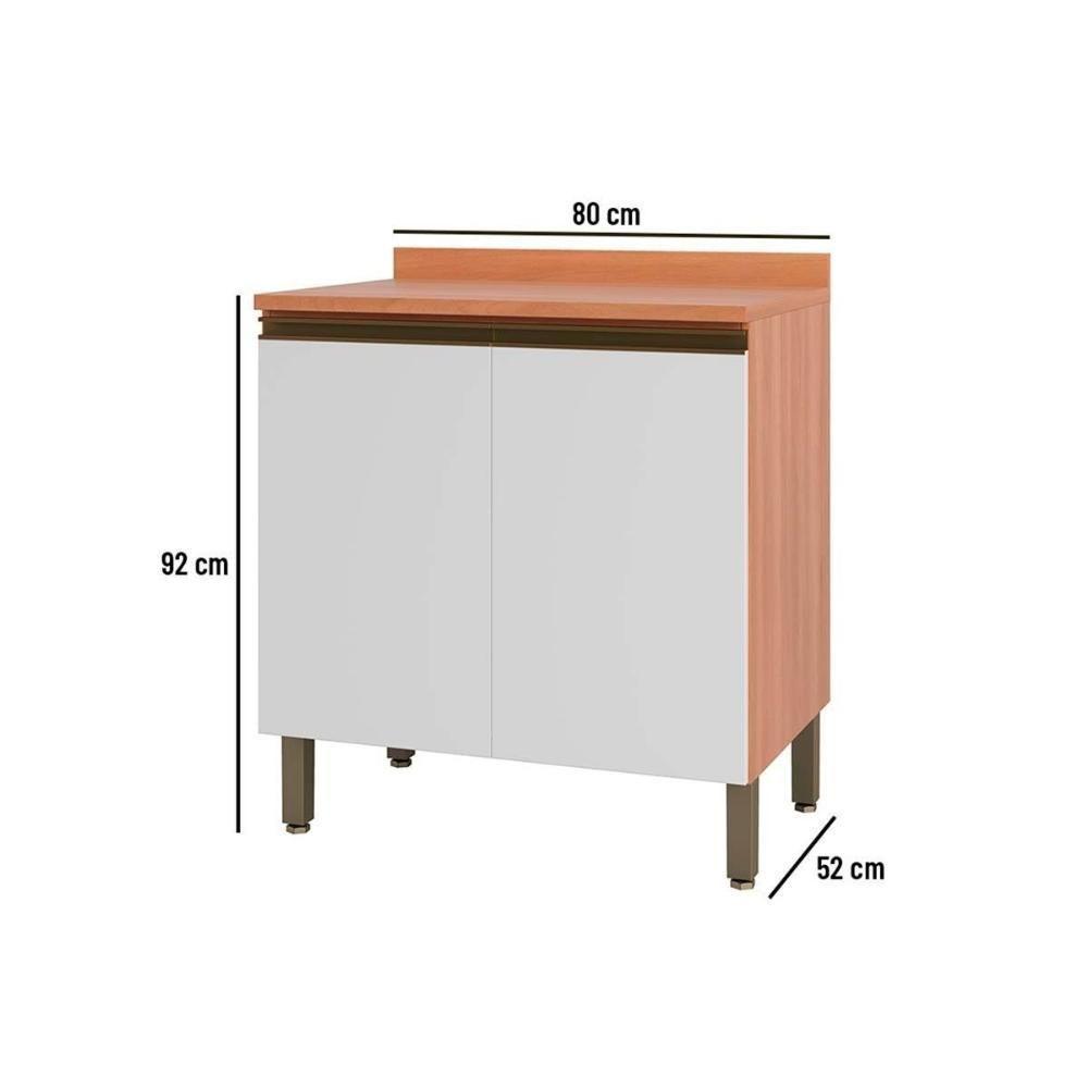 Balcão de Cozinha Modulado Macadâmia c/ Tampo e 2 Portas 80cm Freijo/Branco - Telasul - 6