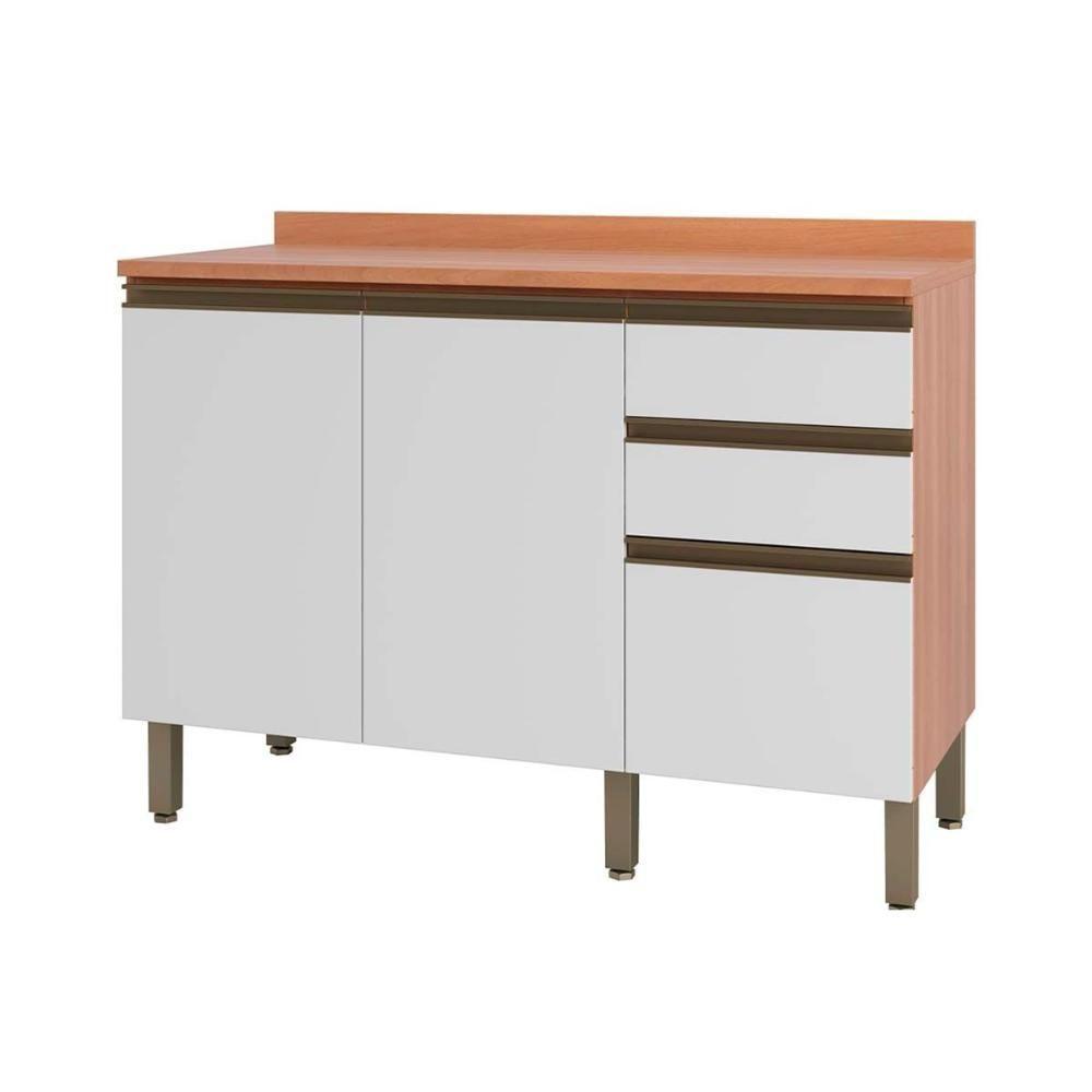 Balcão de Cozinha Modulado Macadâmia 120cm 2 Portas 3 Gavetas Freijo/Branco - Telasul - 1