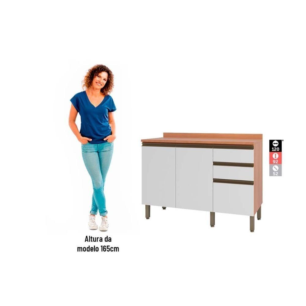 Balcão de Cozinha Modulado Macadâmia 120cm 2 Portas 3 Gavetas Freijo/Branco - Telasul - 4