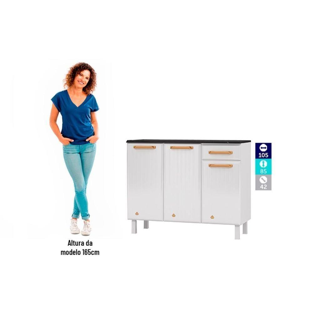 Balcão de Cozinha Modulado Diamante Smart 3 Portas e 1 Gaveta c/ Tampo 105cm Branco/Preto - Telasul - 2