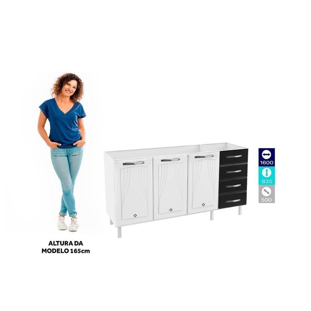 Balcão de Cozinha Modulado Star New 3 Portas e 4 Gavetas s/ Tampo 120cm Branco/Preto - Telasul - 4
