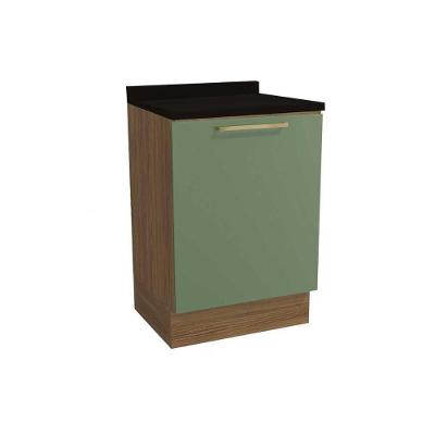 Balcão de Cozinha Botanic M629 1 Porta 60cm c/ Tampo - Kappesberg Nogueira/Oliva/Preto - Kappesberg