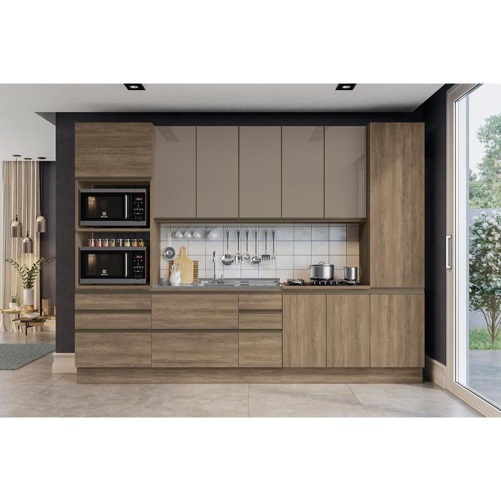 Balcão De Cozinha Maxxi G745 2 Portas C/ Tampo Nogal/preto Brilho - Kappesberg - 3