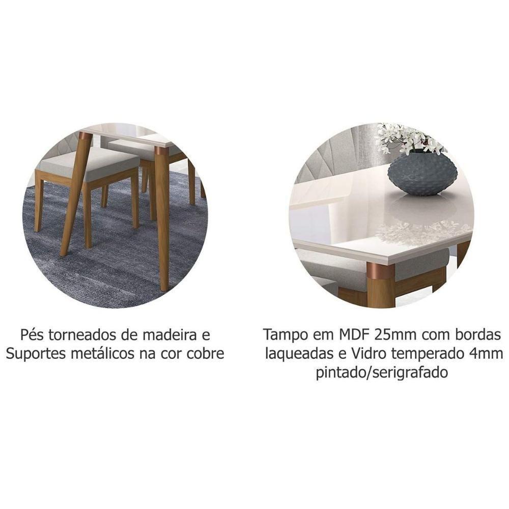 Mesa para Cozinha Adele + Tampo Madeirado Vidro 130x80cm Madeira/Off White - Cimol - 6