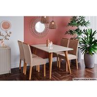 Mesa para Cozinha Adele + Tampo Madeirado Vidro 130x80cm Madeira/Off White - Cimol