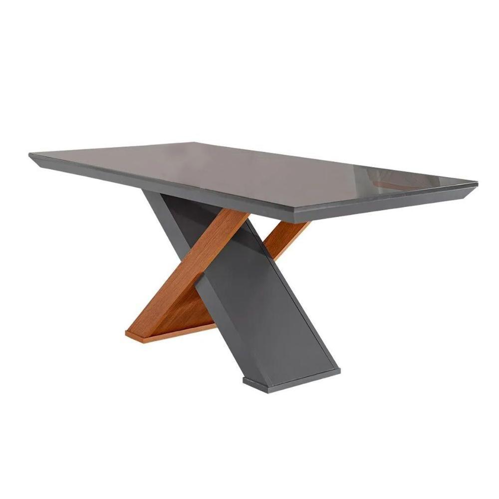 Mesa para Cozinha Imperatriz + Tampo Madeirado Vidro Reto 180x90cm Grafite/Imbuia - Rufato - 1