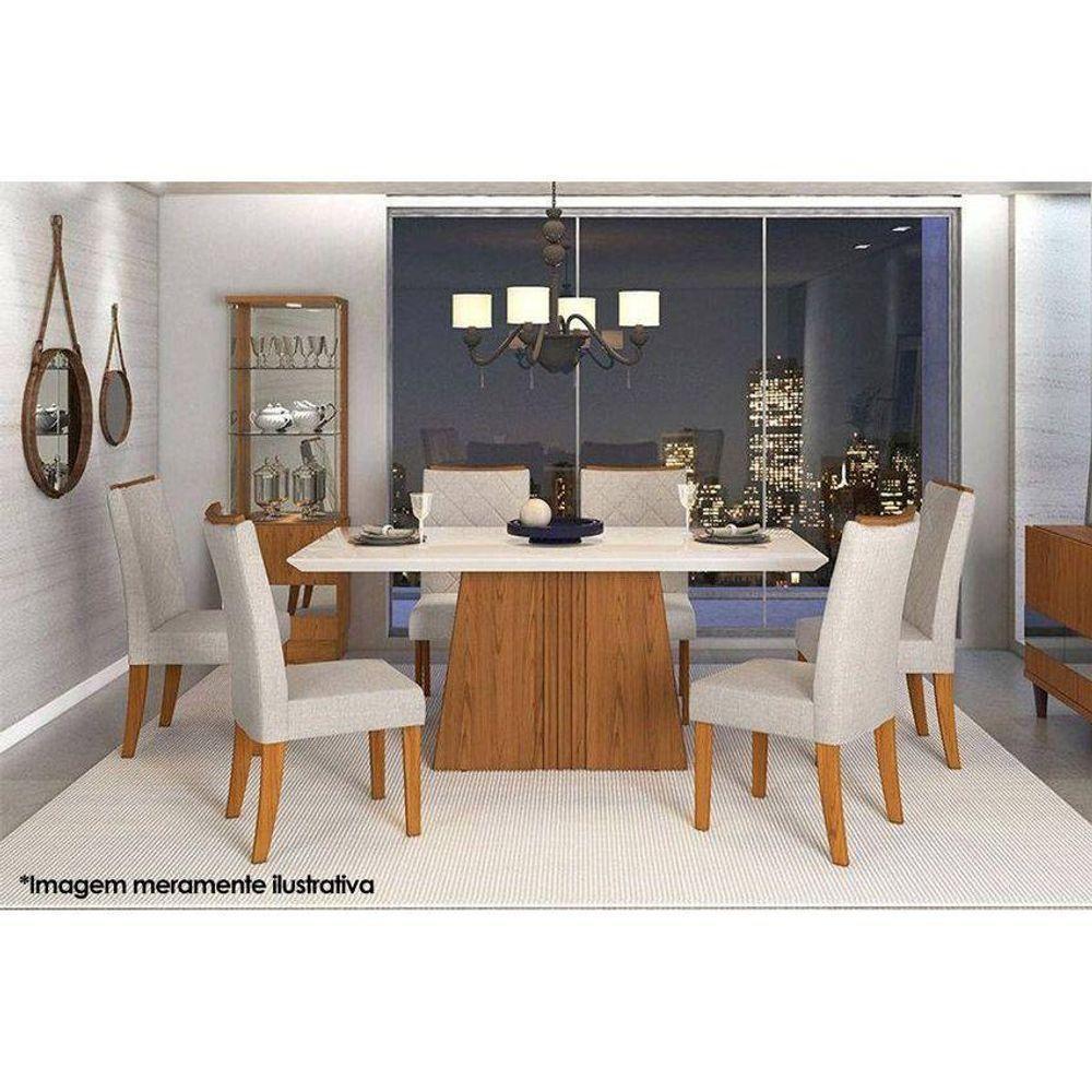 Mesa para Cozinha Italia + Tampo Madeirado Vidro 170x90cm Freijó/Off White - DJ Móveis - 3