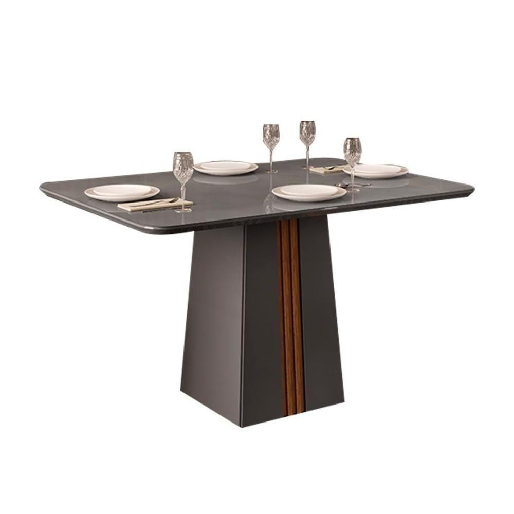 Mesa para Cozinha Italia + Tampo Madeirado Vidro 120x90cm Cinza Urbano/Freijo/Cinza Urbano - DJ Móveis - 1