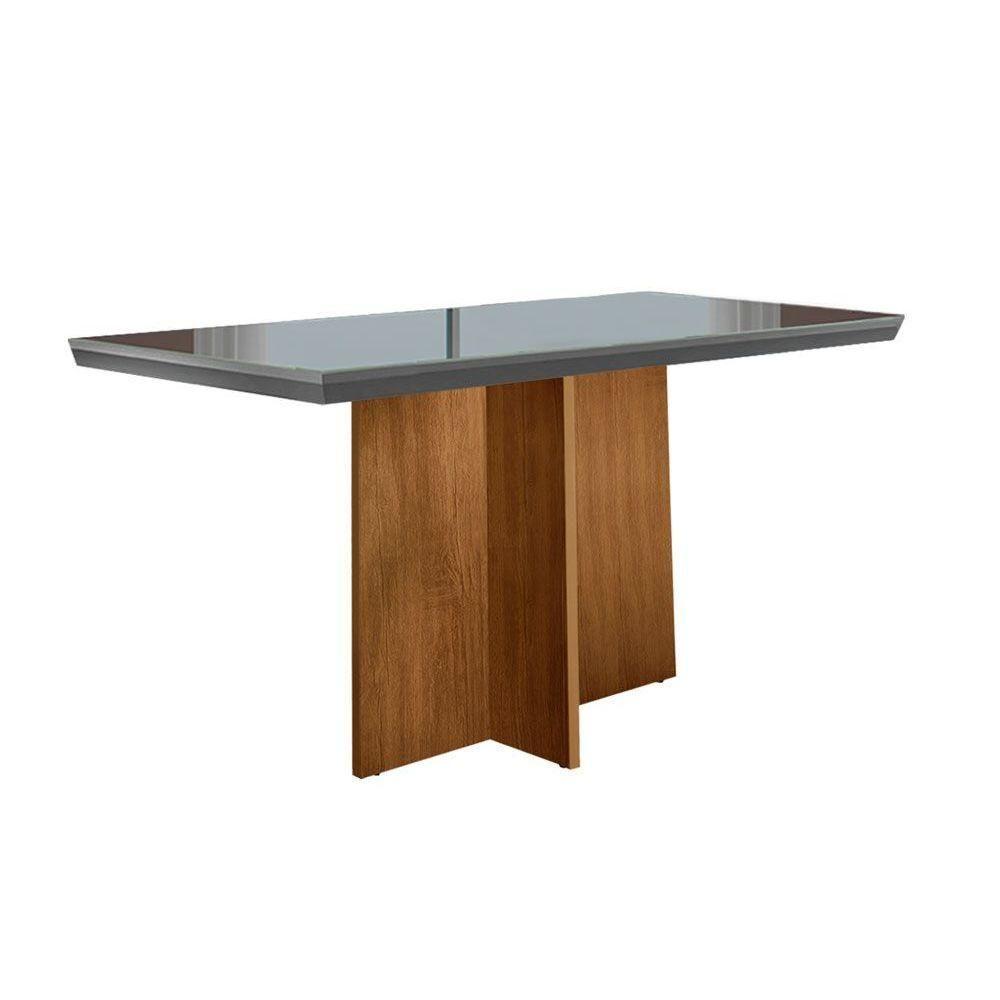 Mesa Para Cozinha Berlim + Tampo Madeirado Vidro Reto 120x80cm Grafite-imbuia - Rufato - 1
