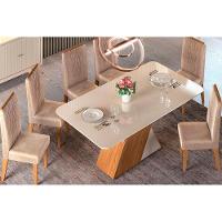 Mesa para Cozinha Rubi + Tampo Madeirado Vidro 170x90cm Freijó/Off White/Off White - DJ Móveis - 3