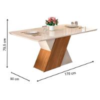 Mesa para Cozinha Rubi + Tampo Madeirado Vidro 170x90cm Freijó/Off White/Off White - DJ Móveis - 6