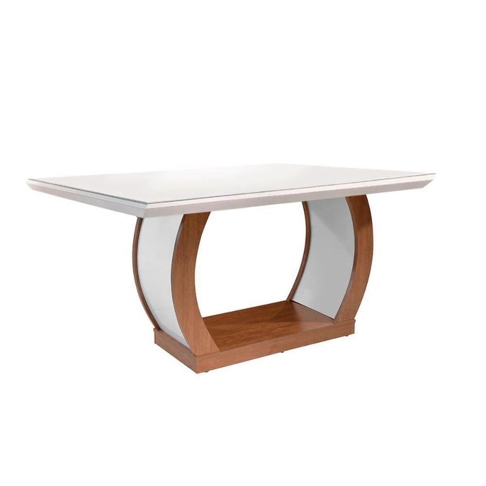 Mesa para Cozinha Jade + Tampo Madeirado Vidro Reto 180x90cm Imbuia/Off White - Rufato - 1
