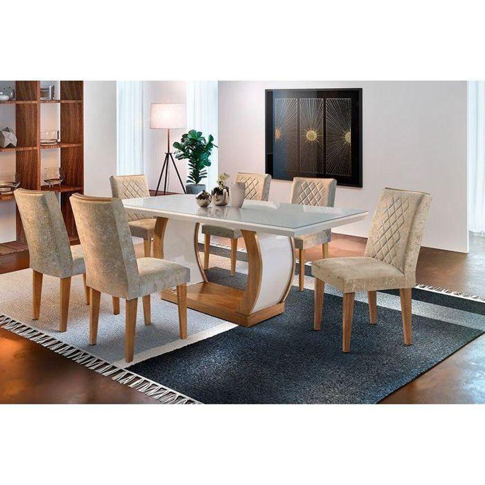 Mesa para Cozinha Jade + Tampo Madeirado Vidro Reto 180x90cm Imbuia/Off White - Rufato - 2