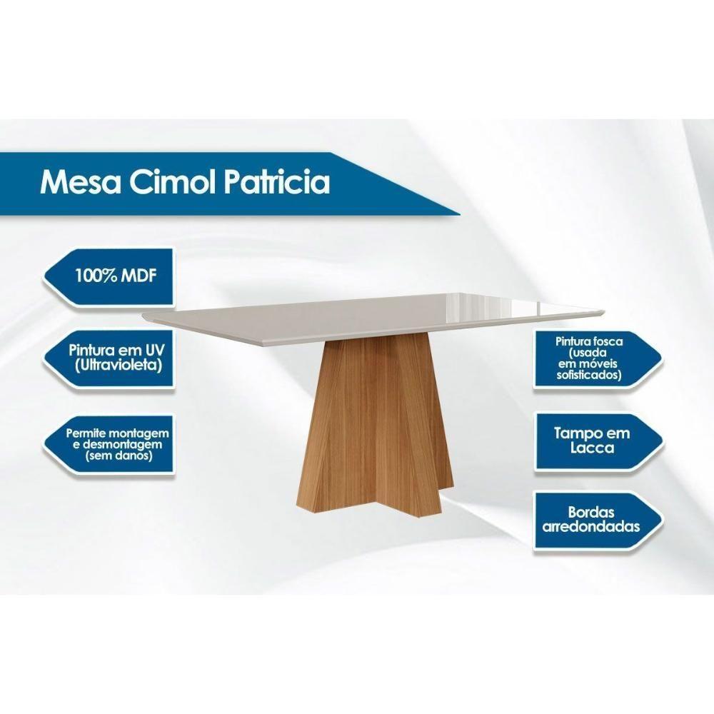Mesa para Cozinha Patricia + Tampo Madeirado Vidro 160x80cm Nature/Off White - Cimol - 5