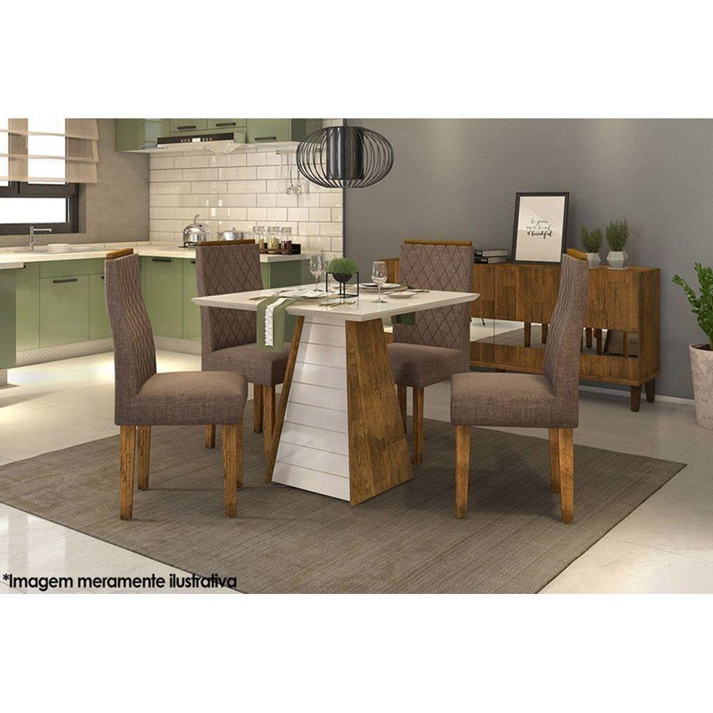 Mesa para Cozinha Fler + Tampo Madeirado Vidro 90x90cm Freijó/Off White - DJ Móveis - 2