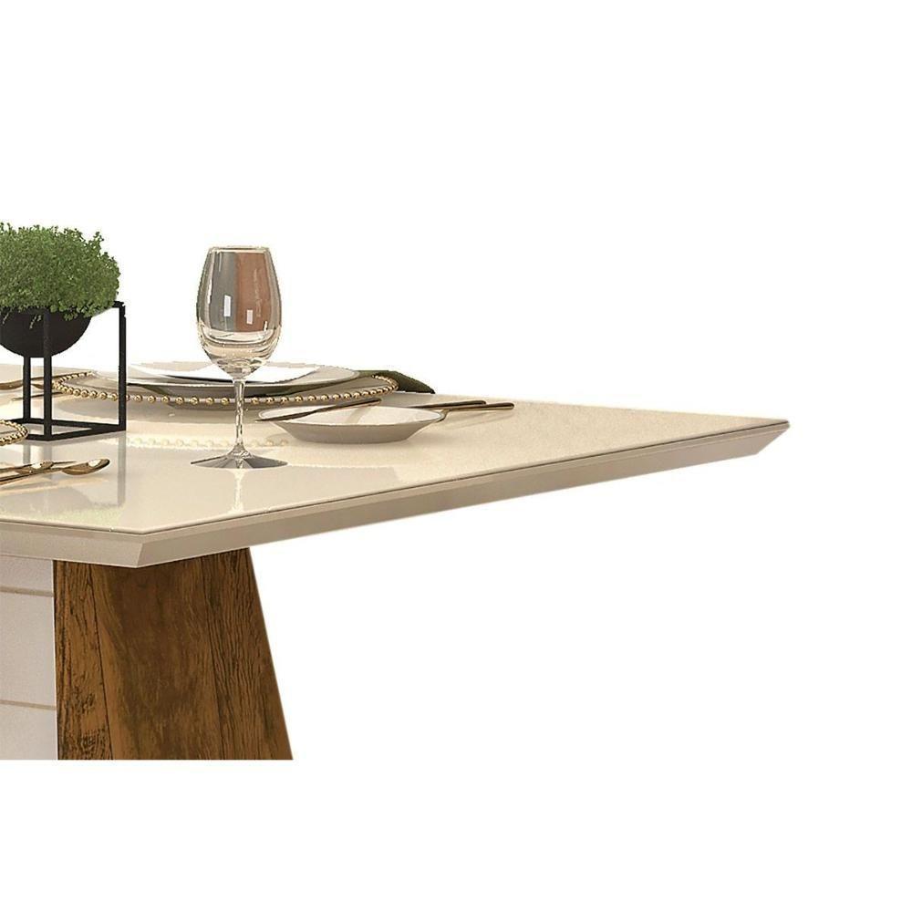 Mesa para Cozinha Fler + Tampo Madeirado Vidro 90x90cm Freijó/Off White - DJ Móveis - 3