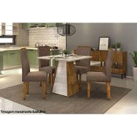 Mesa para Cozinha Fler + Tampo Madeirado Vidro 90x90cm Freijó/Off White - DJ Móveis