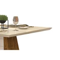 Mesa para Cozinha Fler + Tampo Madeirado Vidro 90x90cm Freijó/Off White - DJ Móveis - 5