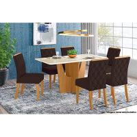 Mesa para Cozinha Vértice SC35 + Tampo Madeirado Vidro Curvo 160x90cm Nature/Off White - Henn - 3