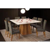 Mesa para Cozinha Itália + Tampo Madeirado Vidro Curvo 136x136cm Freijó/Off White - DJ Móveis - 3