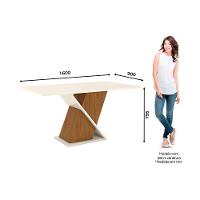 Mesa para Cozinha Solus SC27 + Tampo Madeirado Vidro Curvo 160x90cm Nature/Off White - Henn - 3