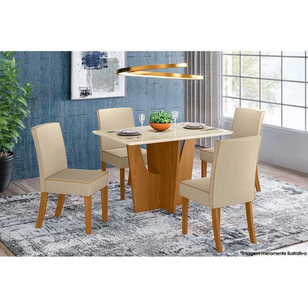 Mesa para Cozinha Vértice SC40 + Tampo Madeirado Vidro Reto 120x80cm Nature/Off White - Henn - 2