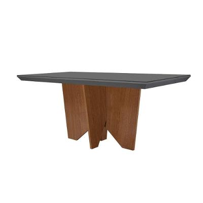 Mesa Para Cozinha Nevada + Tampo Madeirado Vidro Reto 180x90cm Grafite-imbuia-vidro Grafite - Rufato