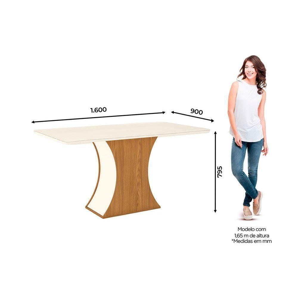Mesa para Cozinha Luiza SC15 + Tampo Madeirado Vidro Curvo 160x90cm Nature/Off White - Henn - 3