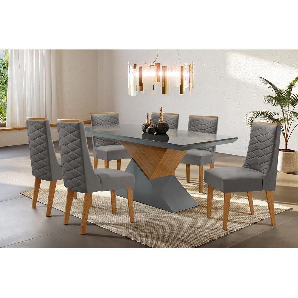 Mesa para Cozinha Dubai + Tampo Madeirado Vidro Reto 180x90cm Off White/Imbuia-Vidro Off White - Rufato - 2