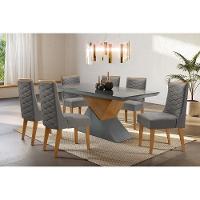 Mesa para Cozinha Dubai + Tampo Madeirado Vidro Reto 180x90cm Off White/Imbuia-Vidro Off White - Rufato