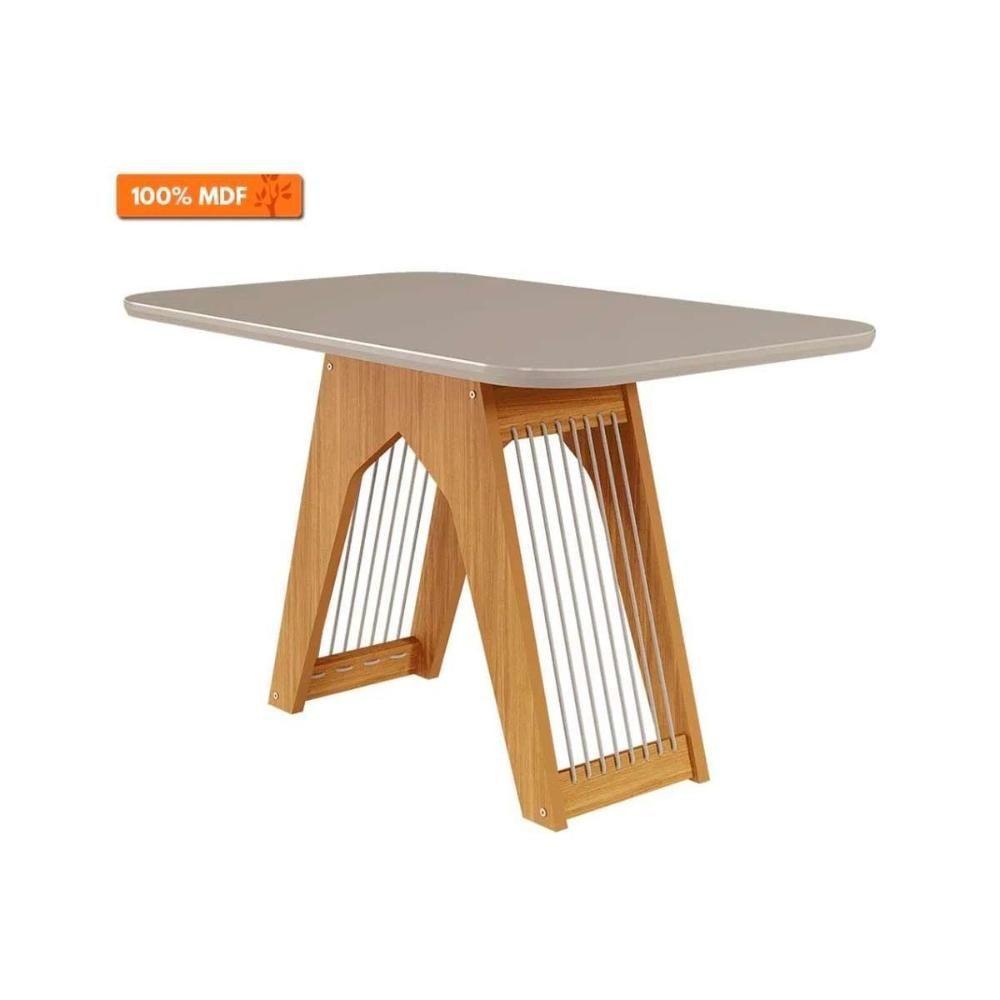Mesa para Cozinha Carol + Tampo Madeirado Vidro 130x80cm Nature/Off White - Cimol - 2